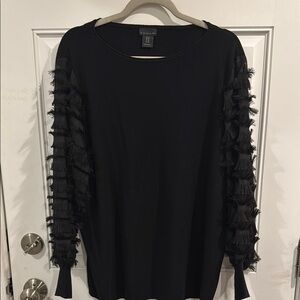 Tahari Black Sweater with Fringe Sleeves